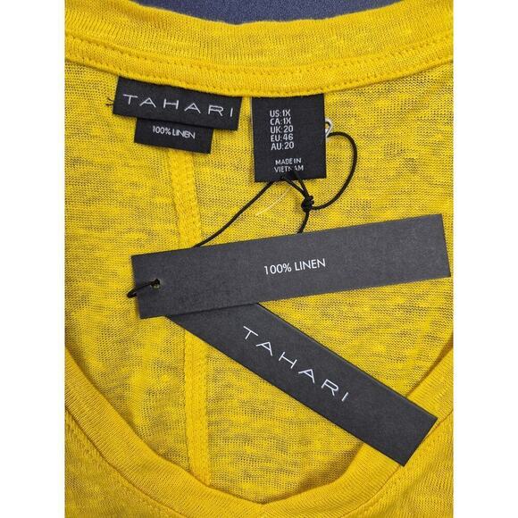 NWT Tahari 100% Linen Bright Yellow Top V-Neck Pullover Sz 1X - Picture 4 of 5